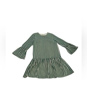 Charles Henry Green White Striped Mini Dress Bell Sleeve Drop Waist Sz S Whimsy